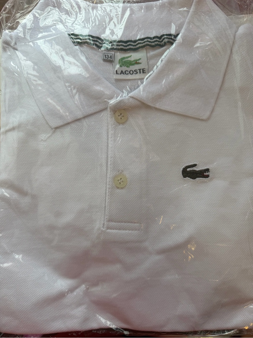 Lacoste White Kids Polo with Green Crocodile Logo